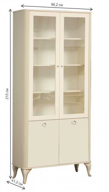 Витрина Стефани 43.05 бежевая / белая / профиль Kroning слоновая кость патина