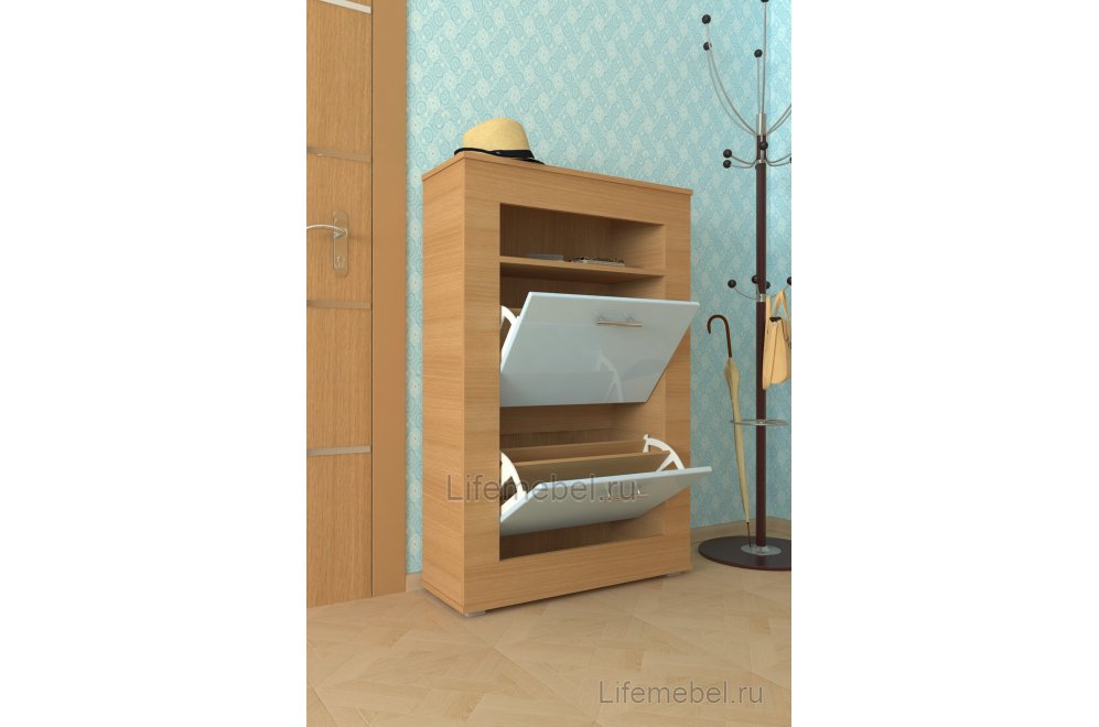 Обувница Мебелеф 22 бук / голубой глянец