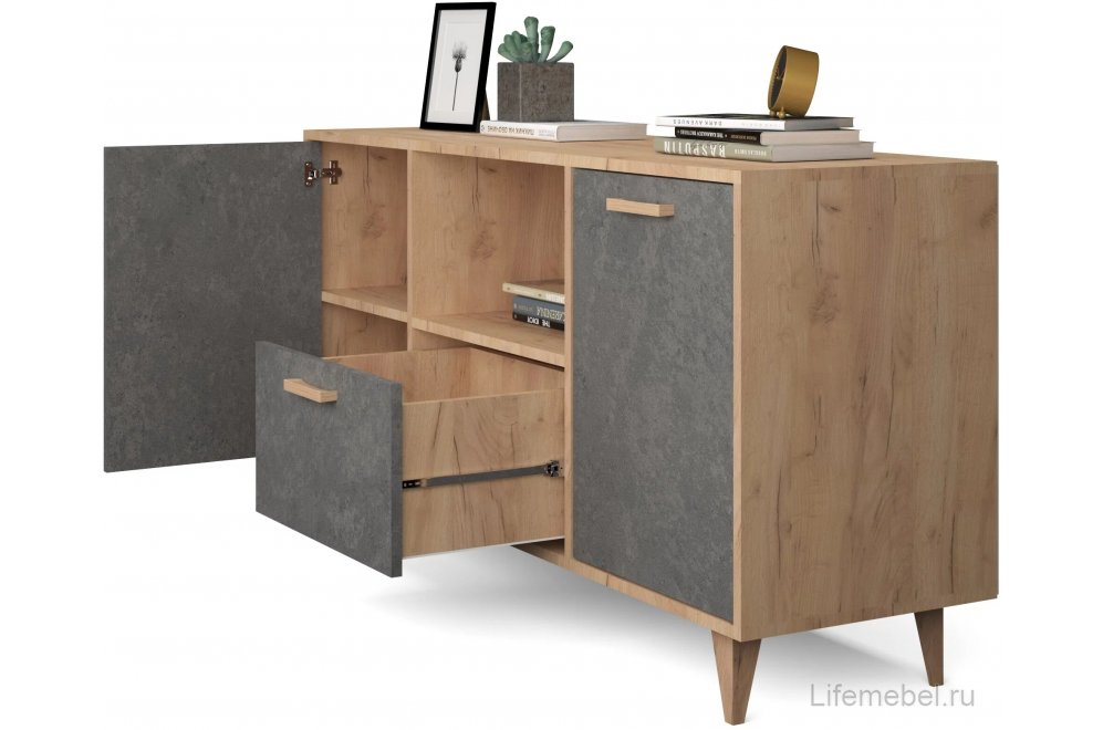 Тумба Эго Т-2 на ножках дуб крафт золотой / камень темный