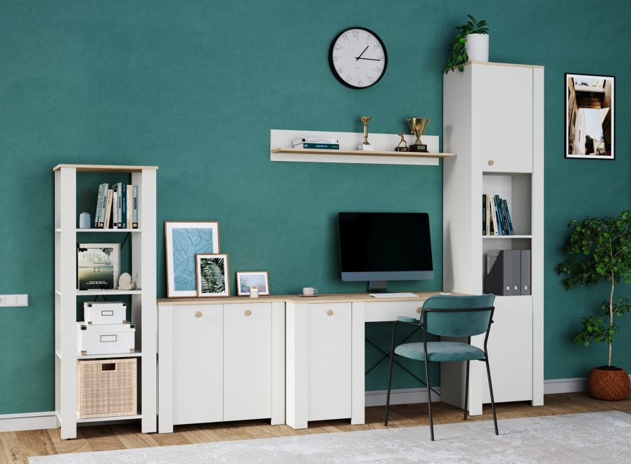 Комплект для кабинета Джастин белый PE шагрень / дуб белый exclusive OW D4430 комплектация 2