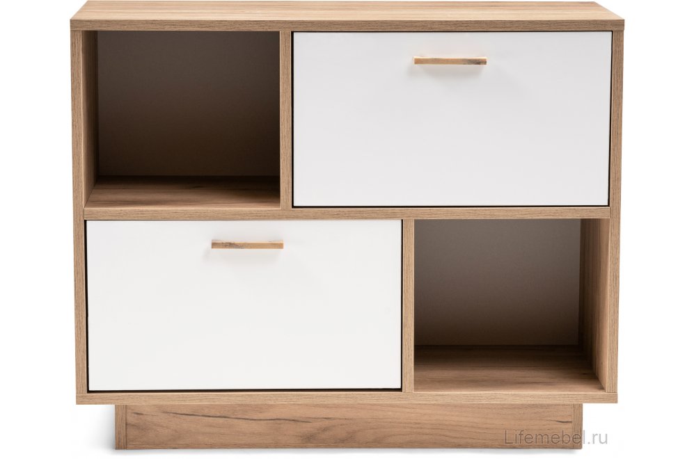 Тумба Эго Т-1 на подиуме дуб крафт золотой / белый глянец