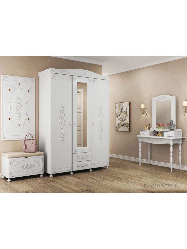 Модульная прихожая Ассоль белое дерево комплектация 6 (К)
