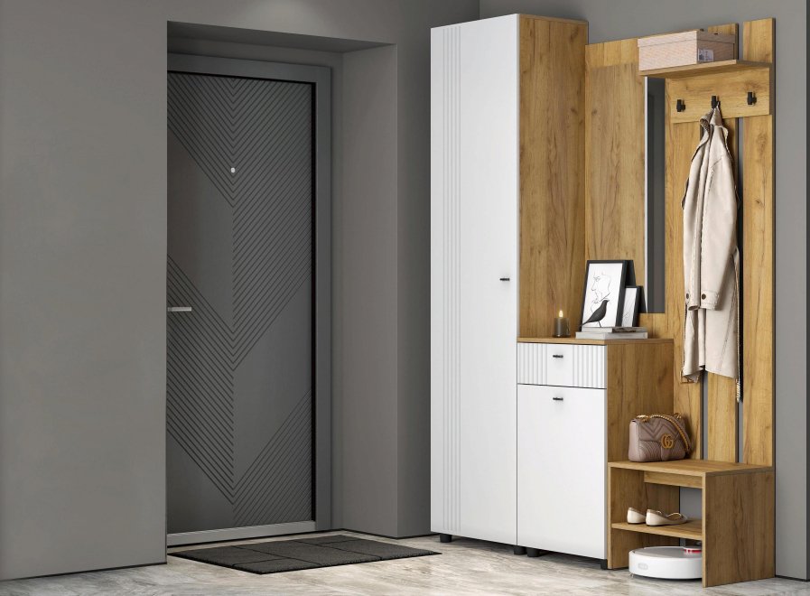 Модульная прихожая Эдолина комплектация 1 дуб золотой / белый матовый