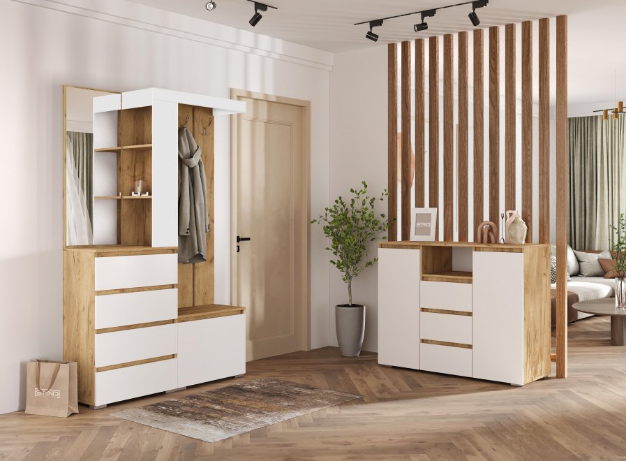 Модульная прихожая Элла комплектация 1 белый / дуб крафт золото