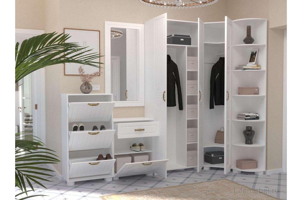 Модульная прихожая Монблан белое дерево комплектация 1 (К)