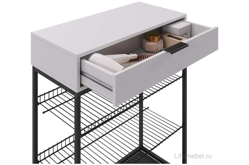 Обувница Краш черный муар / белое дерево 750х334х905