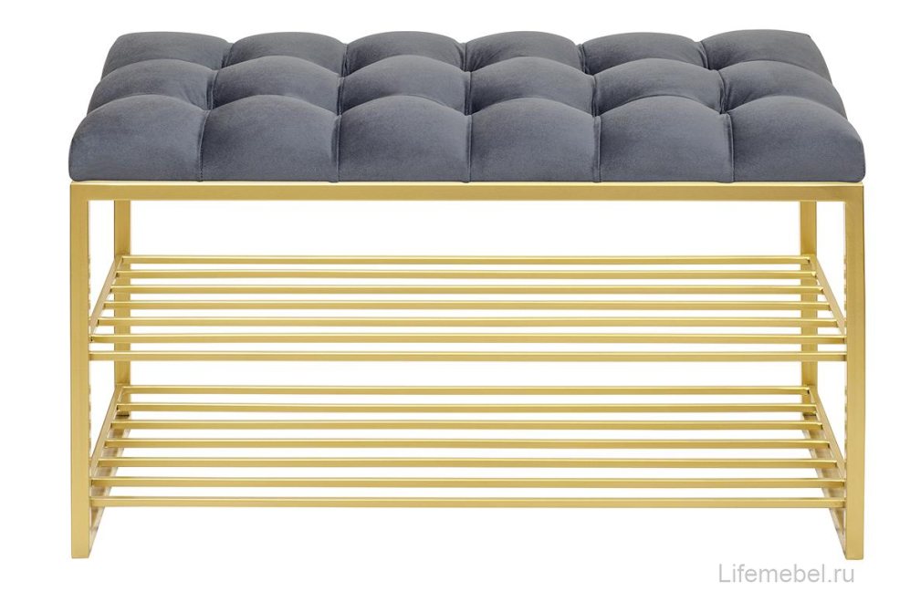 Обувница Garda с каретной стяжкой велюр Mouse Grey / золотая