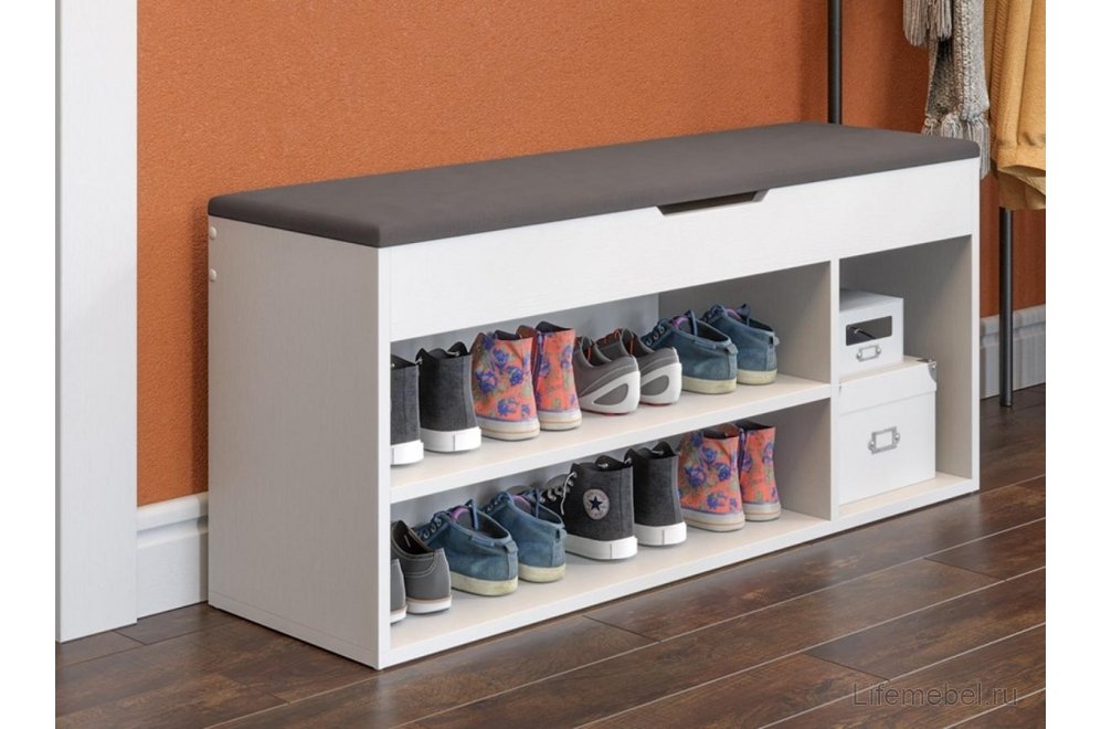 Обувница Тип 12 велюр серый / белый ясень