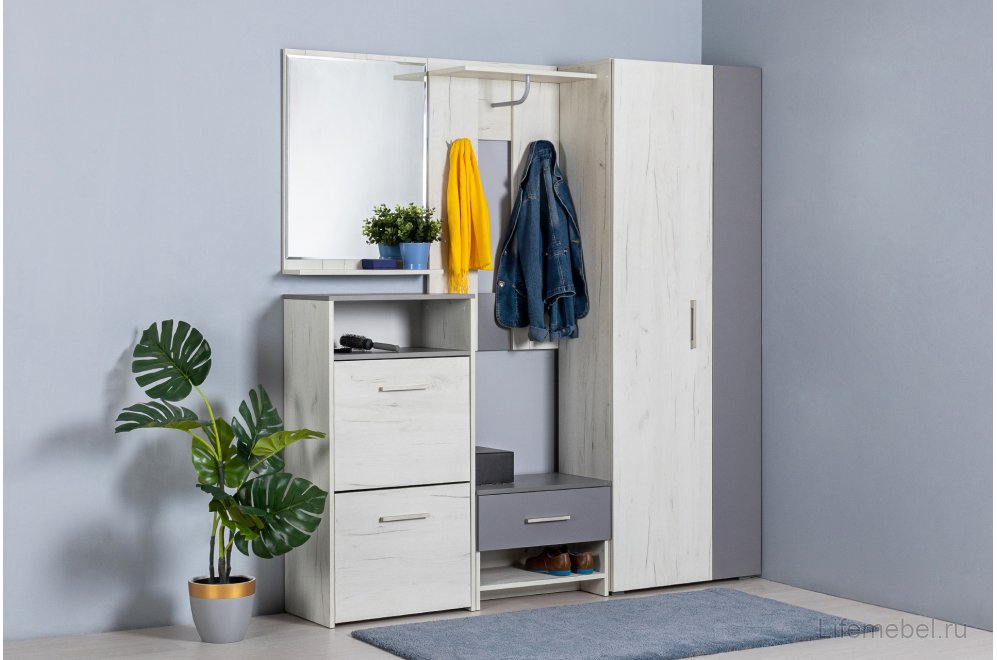 Обувница Юнона дуб белый CRAFT / серый шифер