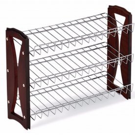 Полка для обуви SR-0606-3 темный орех / хром