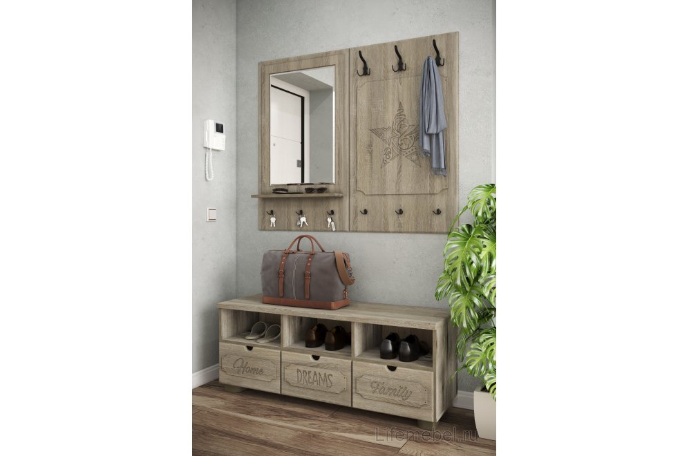 Настенная вешалка ДримСтар ДС-31 дуб сонома темный