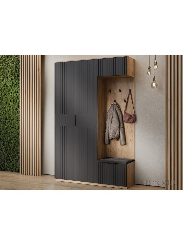 Настенная вешалка Хилтон 550 исполнение 2.1 дуб крафт золотой / черный