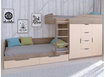 Детская кровать Астра 6 дуб сонома / дуб молочный