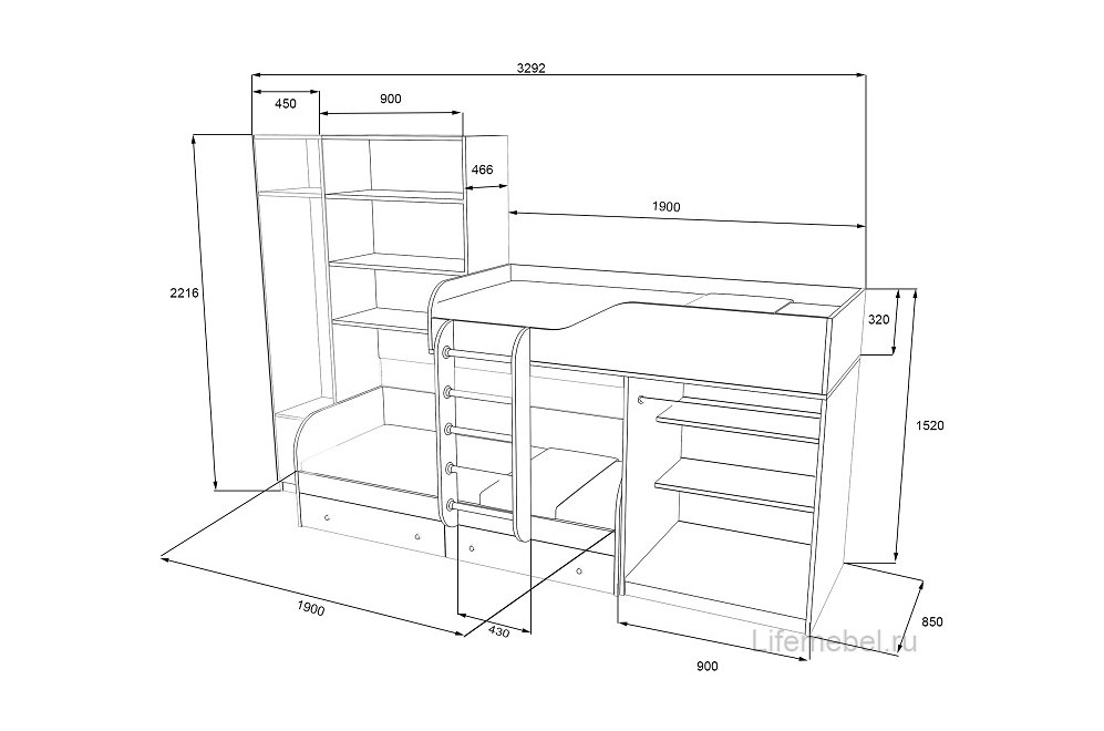 Двухъярусная кровать Лео дуб молочный / голубой