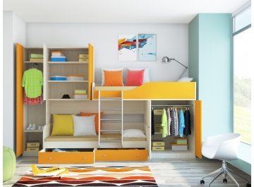 Детская кровать Лео дуб молочный / салатовый