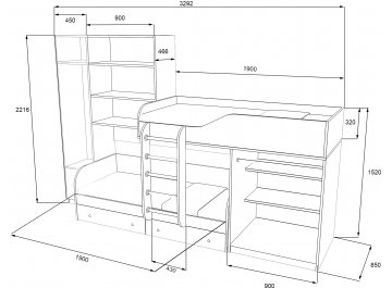 Детская кровать Лео дуб молочный / железный камень