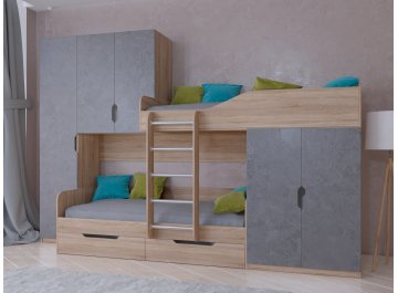 Детская кровать Лео дуб сонома / железный камень