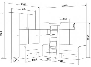 Детская кровать Трио 1 дуб молочный / дуб шамони