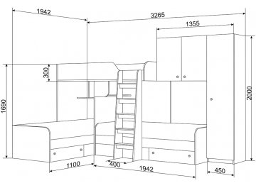Детская кровать Трио 2 дуб молочный / железный камень