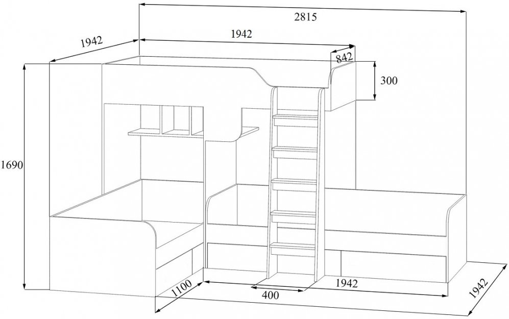 Двухъярусная кровать Трио дуб молочный / салатовый