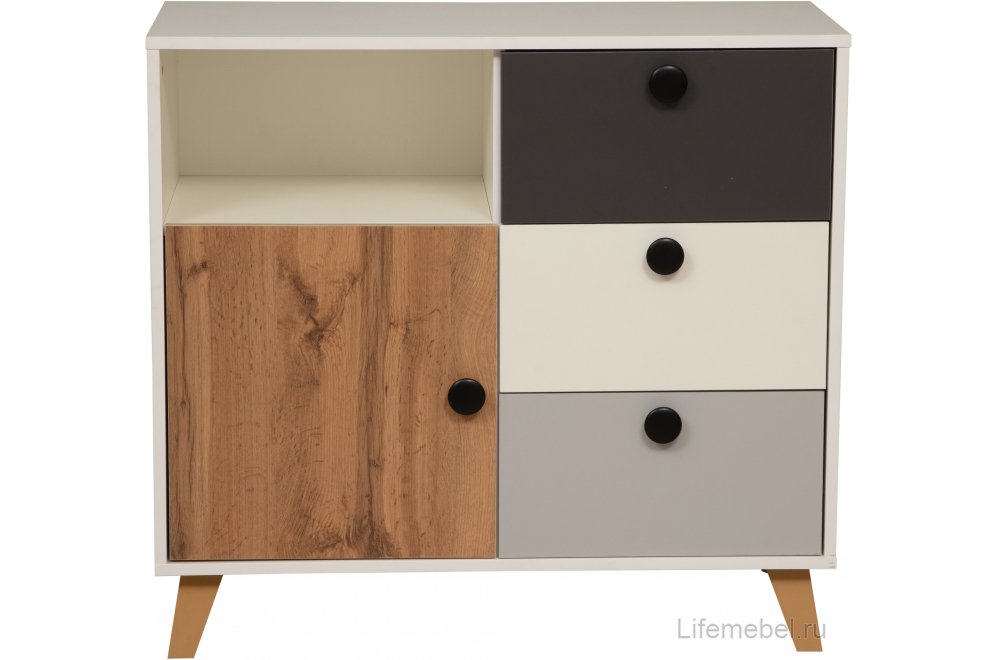 Комод Артис 69.03 белый / серый / диамант серый / дуб вотан
