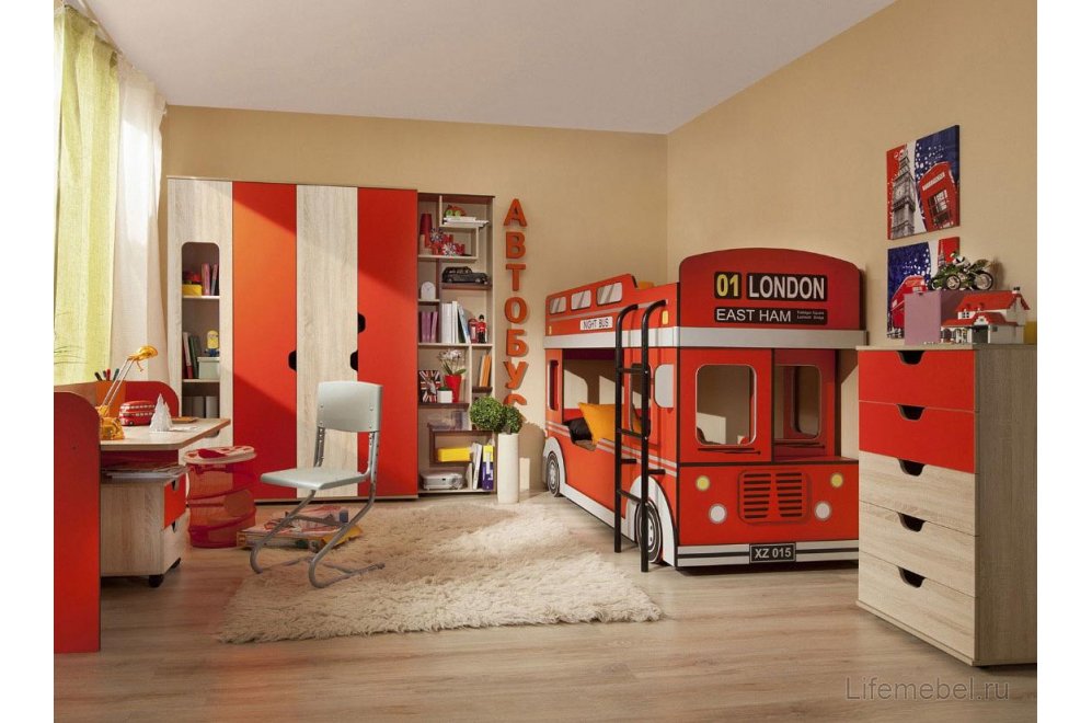 Комод Автобус 6 дуб сонома / красный