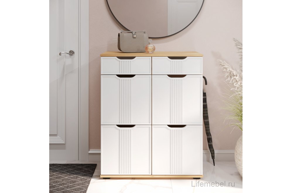 Комод Эмилия ЭЛ-20 дуб крафт золотой / меренга