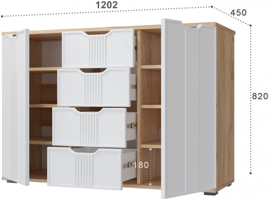 Комод Эмилия ЭЛ-21 дуб крафт золотой / меренга