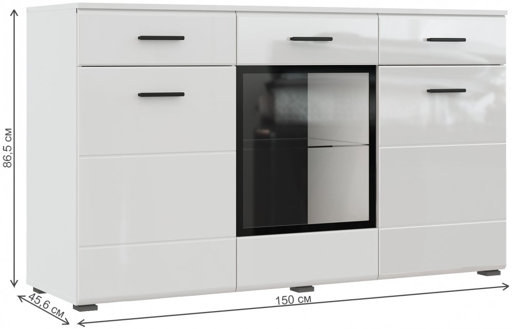 Комод Shine 150 белый / белый глянец
