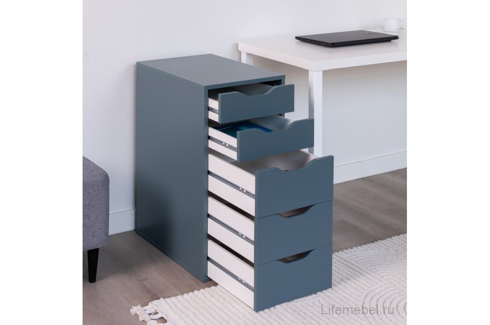 Комод Ингар 5 серый / бирюзовый