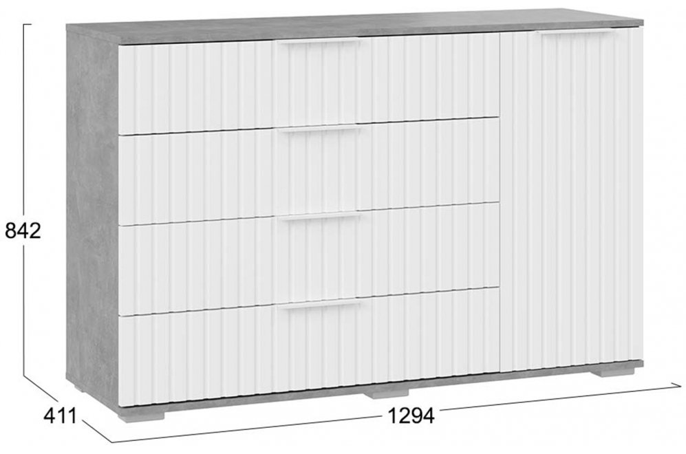 Комод Хилтон ателье светлый / белый матовый