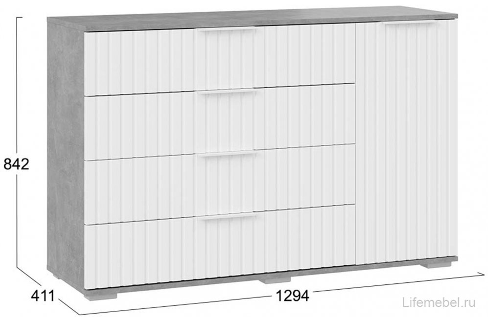 Комод Хилтон ателье светлый / белый матовый