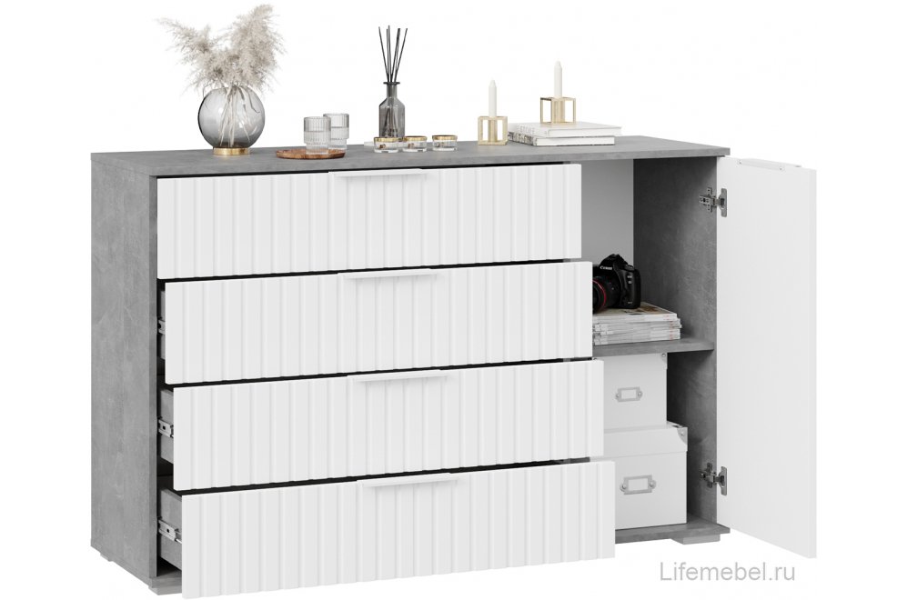 Комод Хилтон ателье светлый / белый матовый