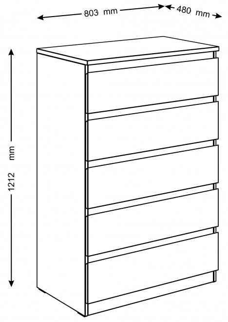 Комод Мальта 5 ящиков белый