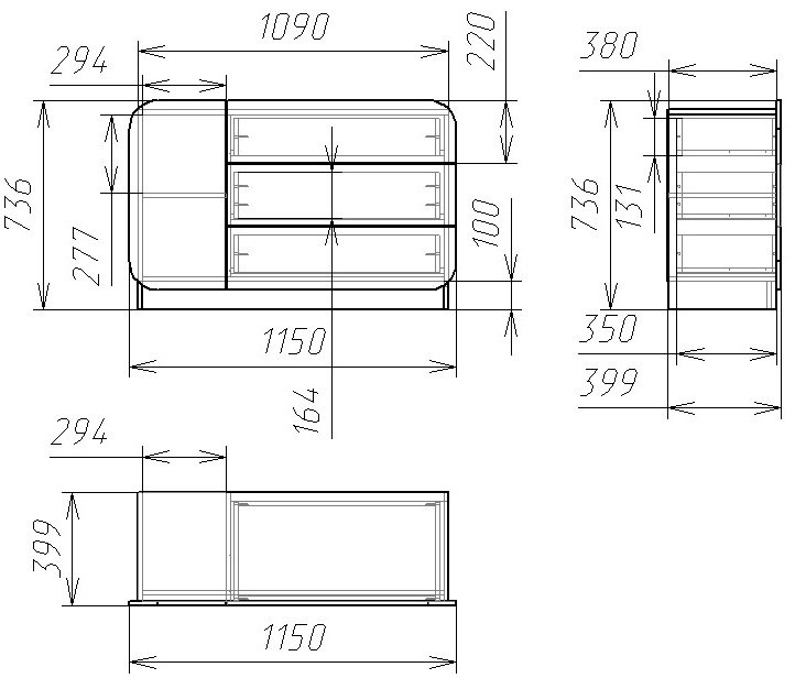 Комод Мебелеф - 29 левый дуб молочный / красный глянец