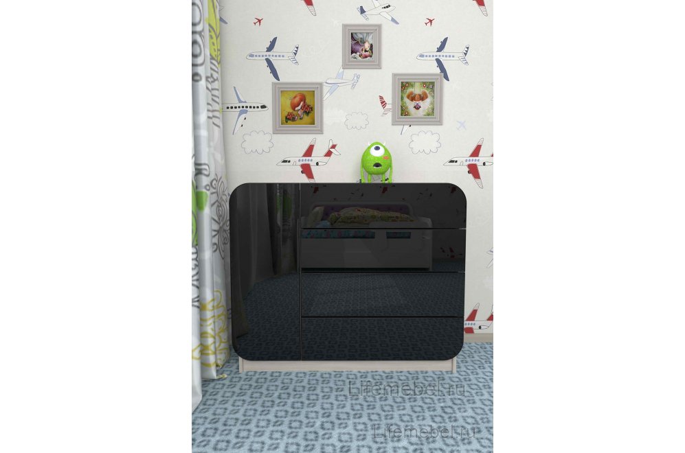 Комод Мебелеф - 31 левый ясень шимо светлый / черный глянец