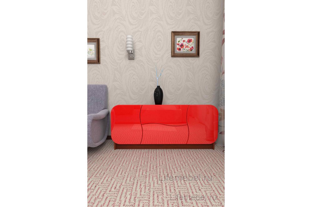 Комод Мебелеф - 34 итальянский орех / красный глянец