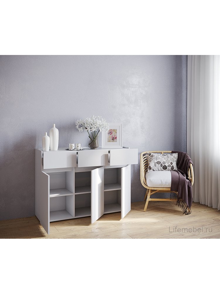 Комод Мика 1204 три ящика белый ЛДСП