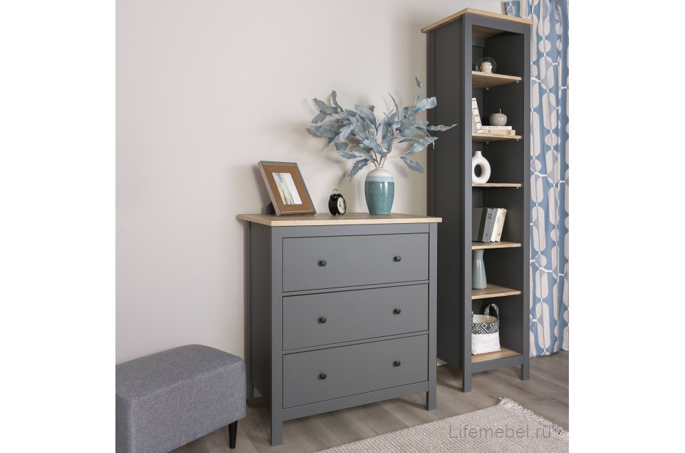 Комод Сага 3 ящика серый / ясень