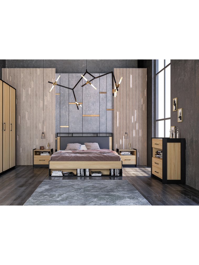 Комод Стенли МН-037-06 дуб прованс / черный / дуб прованс