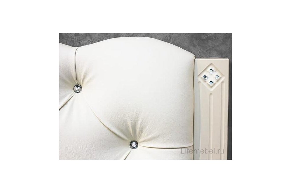 Двуспальная кровать Капелла №16 ПМ 160х200 эко кожа белая / туя светлая