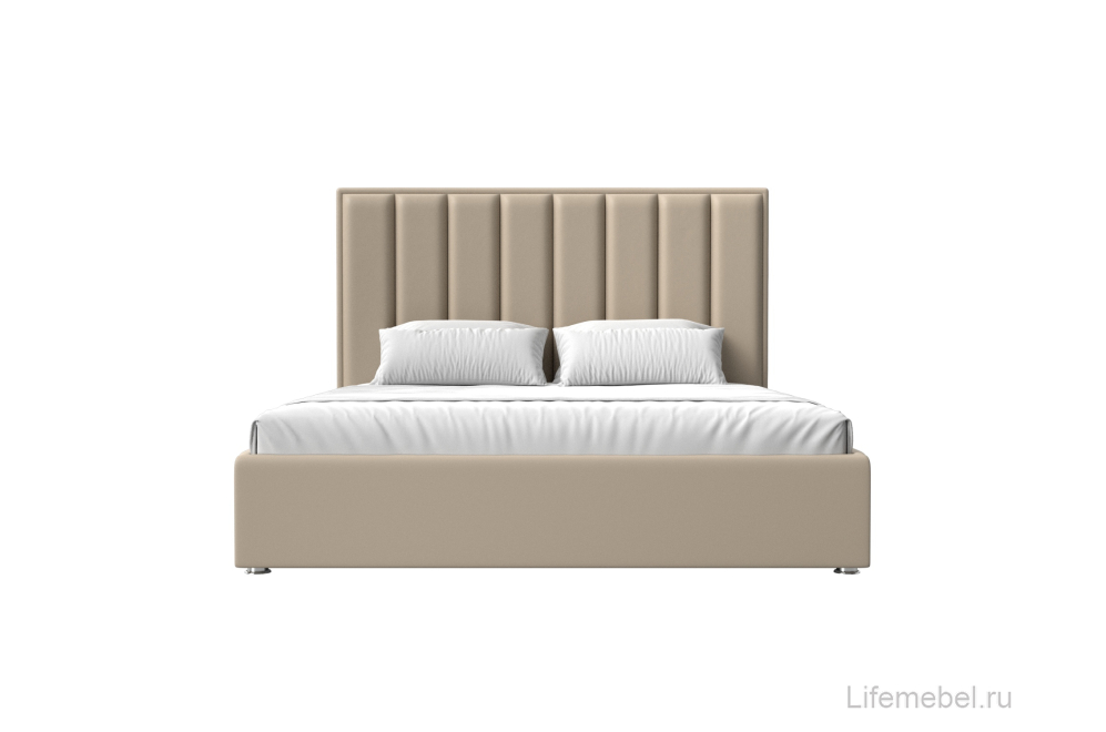 Двуспальная кровать Терра 160х200 с ПМ бежевая экокожа