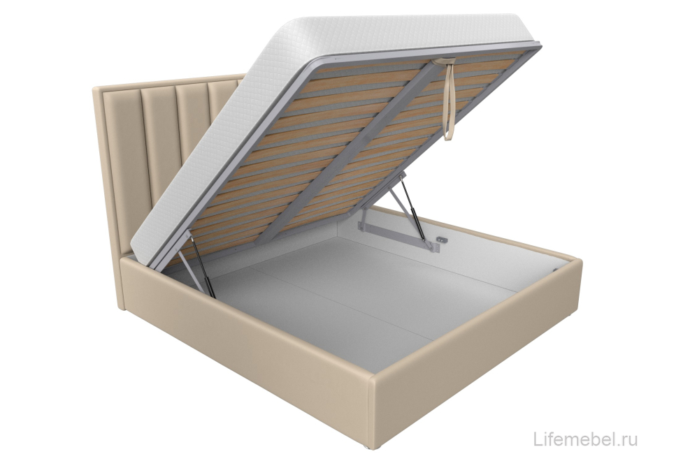 Двуспальная кровать Терра 160х200 с ПМ бежевая экокожа