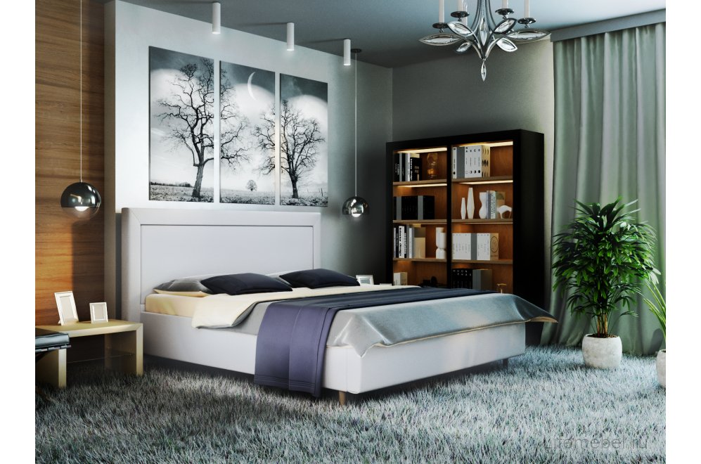 Двуспальная кровать Афродита-8-3 200х200 с ПМ экокожа marvel white