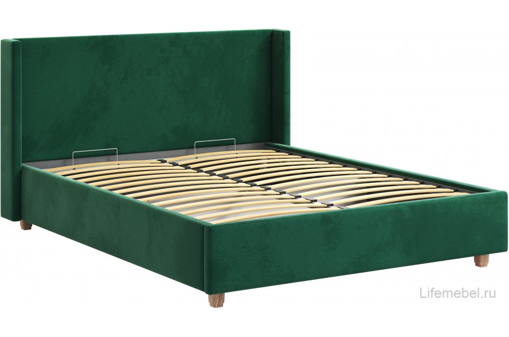 Двуспальная кровать Афродита-9.1 200х200 с ПМ велюр bingo green