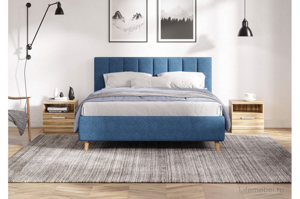 Двуспальная кровать Alma 160x200 с основанием Замша мятный