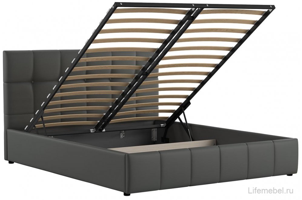 Двуспальная кровать Хлоя 160х200 с ПМ кожзаменитель Пегасо лайт грей