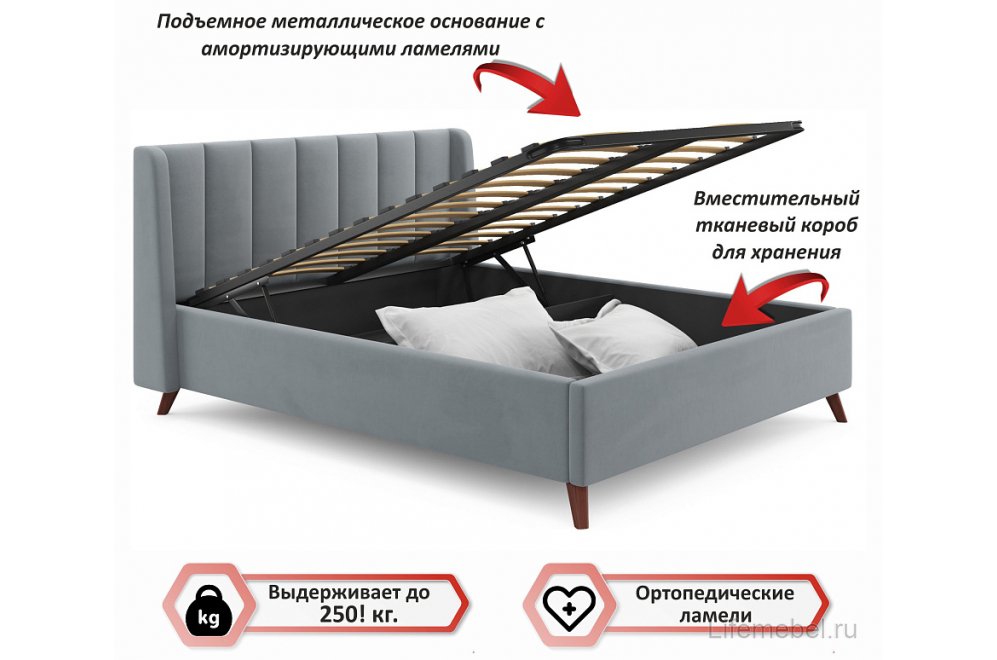 Двуспальная кровать Betsi 160х200 с ПМ велюр серый