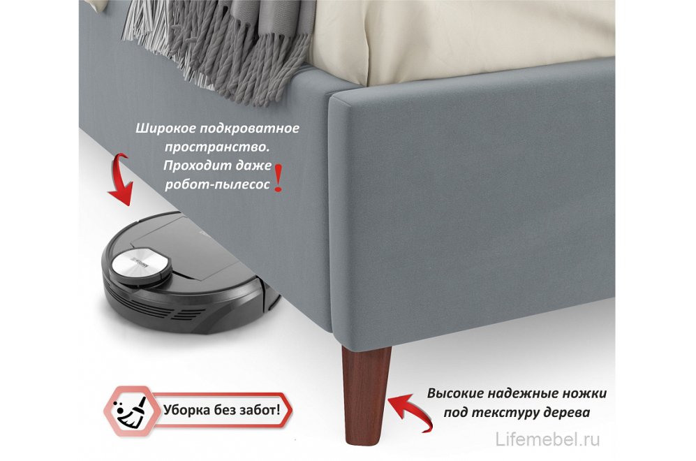 Двуспальная кровать Betsi 160х200 с ПМ велюр серый