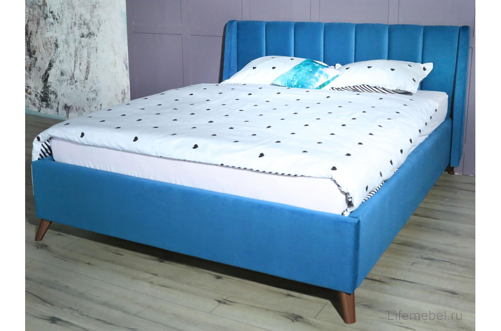 Двуспальная кровать Betsi 160х200 с ПМ велюр синий